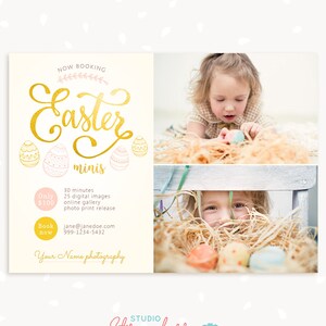 Easter Mini Session Template, Easter Marketing Board, Easter Minis, Easter Mini Sessions, Photographer Marketing, Easter session, Gold eggs