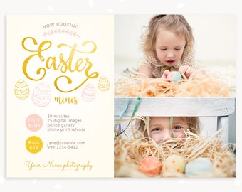 Easter Mini Session Template, Easter Marketing Board, Easter Minis, Easter Mini Sessions, Photographer Marketing, Easter session, Gold eggs
