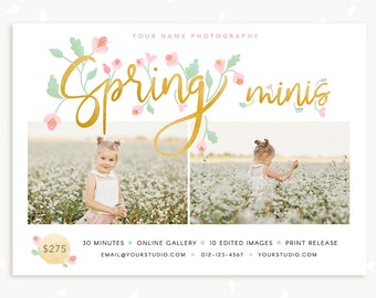 Spring Mini Session Template, Spring minis, Spring Marketing Board, Photoshop Template, Floral, Lettering, Spring Mini Sessions Template