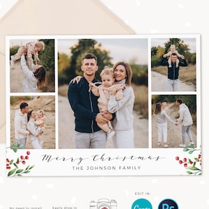 Christmas card photo template, Christmas photo card template, Canva, Christmas card collage, Christmas photo collage card, Merry Christmas