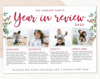 Year in review Christmas card template, Canva, 2022 collage, Year in review template collage, Year in review holiday card, 2022 facts