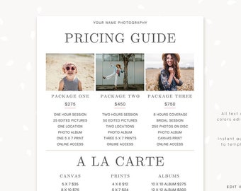 Pricing guide template for photographers, Photography Pricing List Template, Photographer Price List Template, Pricing Guide Template, C05