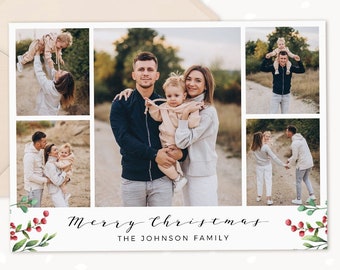 Christmas card photo template, Christmas photo card template, Canva, Christmas card collage, Christmas photo collage card, Merry Christmas