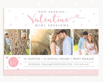 Valentine Mini Session Template, Valentine Marketing Board, Valentine's Day Photoshop Template, Photography Marketing, Romantic mini session