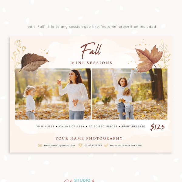 Fall Mini Session Template, Autumn mini sessions, Fall photography, Fall Photoshop template, Autumn photography, Fall marketing, Facebook