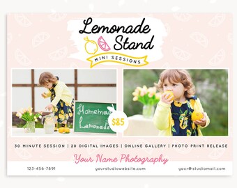 Lemonade stand mini session template 7x5", Lemonade mini sessions, Marketing Board, Photoshop Template, Summer photography, summer sessions