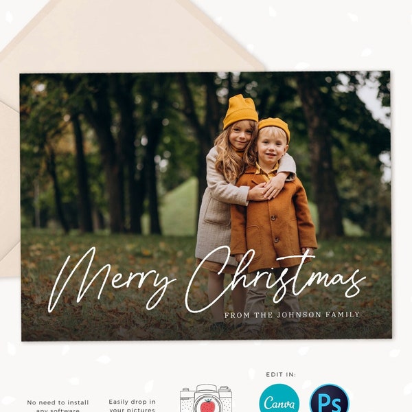 Christmas photo card template, Christmas card template, Canva, Happy holidays card template, Christmas photo cards printable, Editable