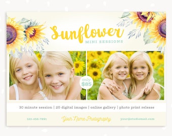 Sunflower mini sessions template 7x5", Summer mini sessions, Marketing Board, Photoshop Template, Summer photography, summer sessions