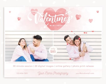 Valentine Mini Session Template, Valentines Minis, Valentine Marketing Board, Valentine's Day Marketing Photoshop Template, Watercolor