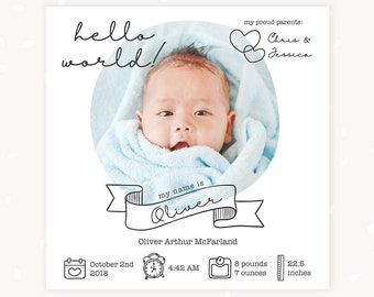 Birth announcement template, Newborn announcement template, newborn photography template, baby announcement template, social media, facebook