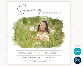 Spring Mini Sessions Template, Canva, Photoshop, Spring mini session template, Spring minis, Spring photo sessions, Ink & Brush strokes