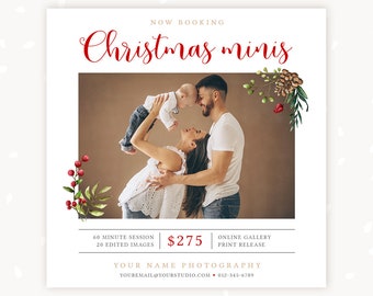 Christmas Mini Session Template, Christmas photography marketing board, Holiday minis template, Xmas Mini sessions, Family sessions, Red