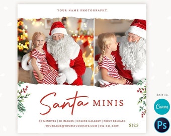 Santa Mini Session Template, Santa mini template, Santa mini sessions, Santa minis, Christmas marketing board, Christmas mini sessions