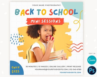 Back to school mini session template, School Photography Template, Kids Photography Template, Photography marketing templates, Canva, Insta