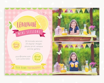 Summer Mini Session Template, Lemonade Stand Template, Pink Lemonade, Marketing Board, Photoshop Template, Photography Marketing Set