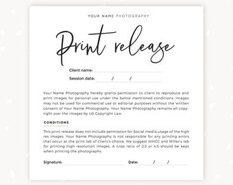 Photo print release form card, Photography Forms, Forms For Photographer, Photographer Print Release Square Card, Print Release template