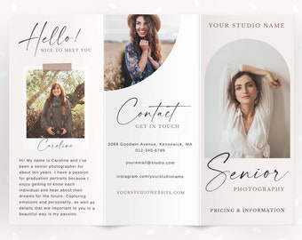 Senior photography guide, Trifold brochure template for photography, Letter Size unfolded, folded photography flyer, long flyer, graduation