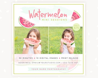 Watermelon Mini Session Template, Watermelon Mini Sessions, Watermelon Marketing Board, Photoshop Template, Summer Photography Marketing