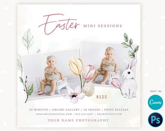 Easter Mini Session Template, Easter Mini Sessions Template, Easter minis marketing board, Easter Photo Sessions, Free Bonus Facebook Covers