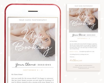 Now booking session email newsletter template for photographers, Photoshop template, Email Newsletter Template, Photo session promo template