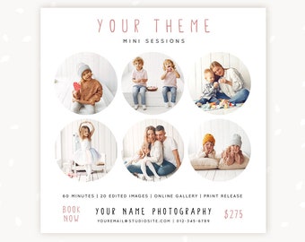 Mini Session Template, Mini session marketing, Photography marketing, Neutral mini sessions template, Editable marketing board, photographer