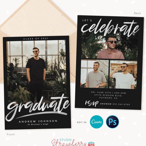 Guy graduation announcement, Graduation announcement boy, Senior Graduation Template, Graduation Announcement, Canva template, Photoshop