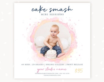 Cake smash mini session template, Cake smash session marketing, Cake smash mini sessions template, Cake smash minis template, first birthday