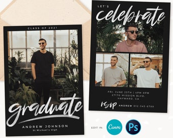 Guy graduation announcement, Graduation announcement boy, Senior Graduation Template, Graduation Announcement, Canva template, Photoshop