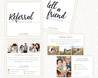 Referral cards, referral card template, referral program, tell a friend, referral photoshop template, word of mouth marketing board psd