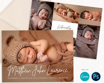 Birth announcement template, Canva, Newborn announcement template, newborn photography template, baby announcement template, social media