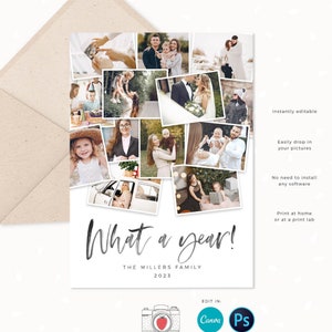 Year in review Christmas card template, 2023 monthly overview, Canva Year in review template monthly, Year in review holiday card, Pictures