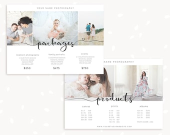 Photography Price List Template, 5x7 pricing card, Pricing guide, Photographer Packages, Photography products pricing, photographer prices