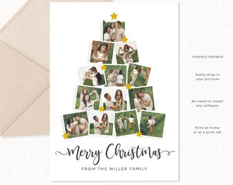 Modelo de cartão de Natal "Árvore de Natal", Canva, Modelo de cartão de foto de Natal, Colagem de fotos de árvore de Natal, Colagem de fotos de cartão de Natal