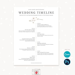 Wedding Photography Timeline Template, Canva, Photoshop, Wedding Photographer Timeline, Wedding Day Timeline, Wedding Schedule Template, C03