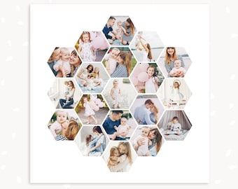 Plantilla de collage de panal, Canva, plantilla de collage de fotos de panal, collage de fotos en forma de hexágono, 12x12, 16x16, 20x20, 24x24" y más