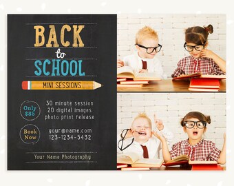 Back to school mini session template, Photoshop Templates for Photographers, Marketing board, Kids, Photography marketing templates, fall