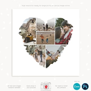 Herz-Collage-Vorlage, sofort bearbeitbar, Herz-Foto-Collage-Vorlage, Herzform-Fotocollage, Valentinstag-Fotocollage, Liebescollage