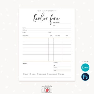 Order form template, Order form template editable, Sign up form, Order form template for crafters, Booking form, Order form printable C01 image 1