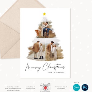 Christmas card template "Christmas tree", Canva, Christmas photo card template, Christmas tree photo collage, Holiday card photo collage