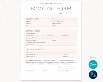 Photography Forms, Client Booking Form For Photographer, Form Templates for Photographers, Photography Contract, Sign up form, Booking, C07