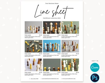 Line Sheet Canva Template, Product catalog template Canva, Photoshop, Product Sales Sheet, Canva Template, Editable Line Sheet for Wholesale