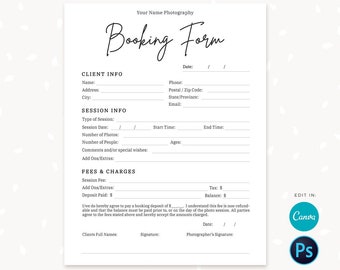 Photography Forms, Client Booking Form For Photographer, Canva, Photoshop, Template for Photographers, Photography Contract, Signup form C04