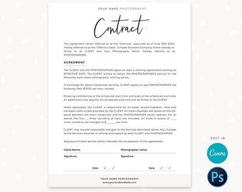 Photographer contract template, Photography Forms, Forms For Photographer, Photography Contract, Contract template, Canva, Photoshop C01