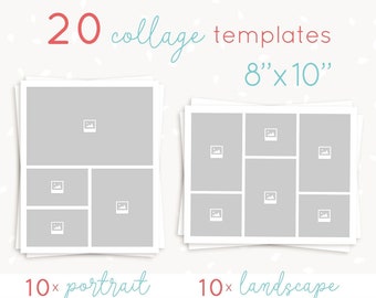 Collage template 20 pieces, 8x10 inch portrait and landscape, Storyboard template bundle, blog board template, Photography collage template