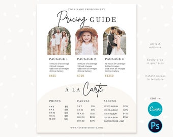 Pricing guide template for photographers, Photography Pricing List Template, Photographer Price List Template, Pricing Guide Template Arch