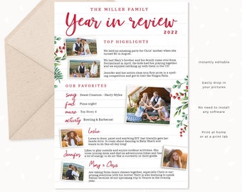 Year in review Christmas card template, 2022 overview, Year in review template Canva, Year in review holiday card, Year in review card