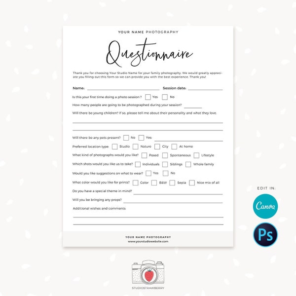 Photography Questionnaire Etsy