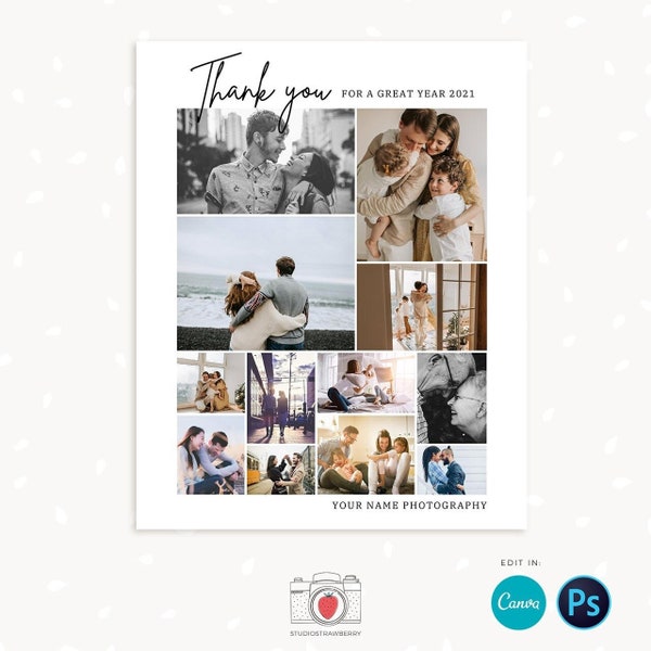 Thank You Photo collage template, End of Year Blog board, Canva, Photoshop, Storyboard template, Photographer blog board template, New year