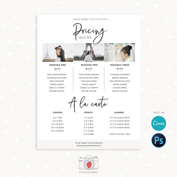 Pricing guide template for photographers, Photography Pricing List Template, Photographer Price List Template, Pricing Guide Template, C01