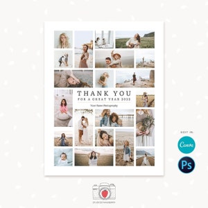 Plantilla de collage de fotos de agradecimiento, tablero de blog de fin de año, Canva, Photoshop, plantilla de guión gráfico, plantilla de tablero de blog de fotógrafo, Año nuevo